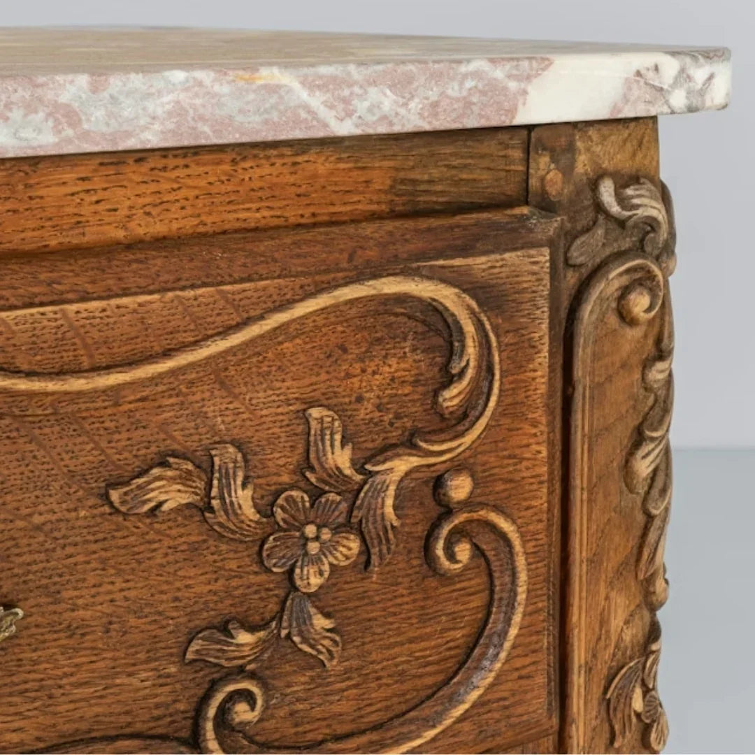 Ornate Marble Top French Antique Chest, Circa 1850