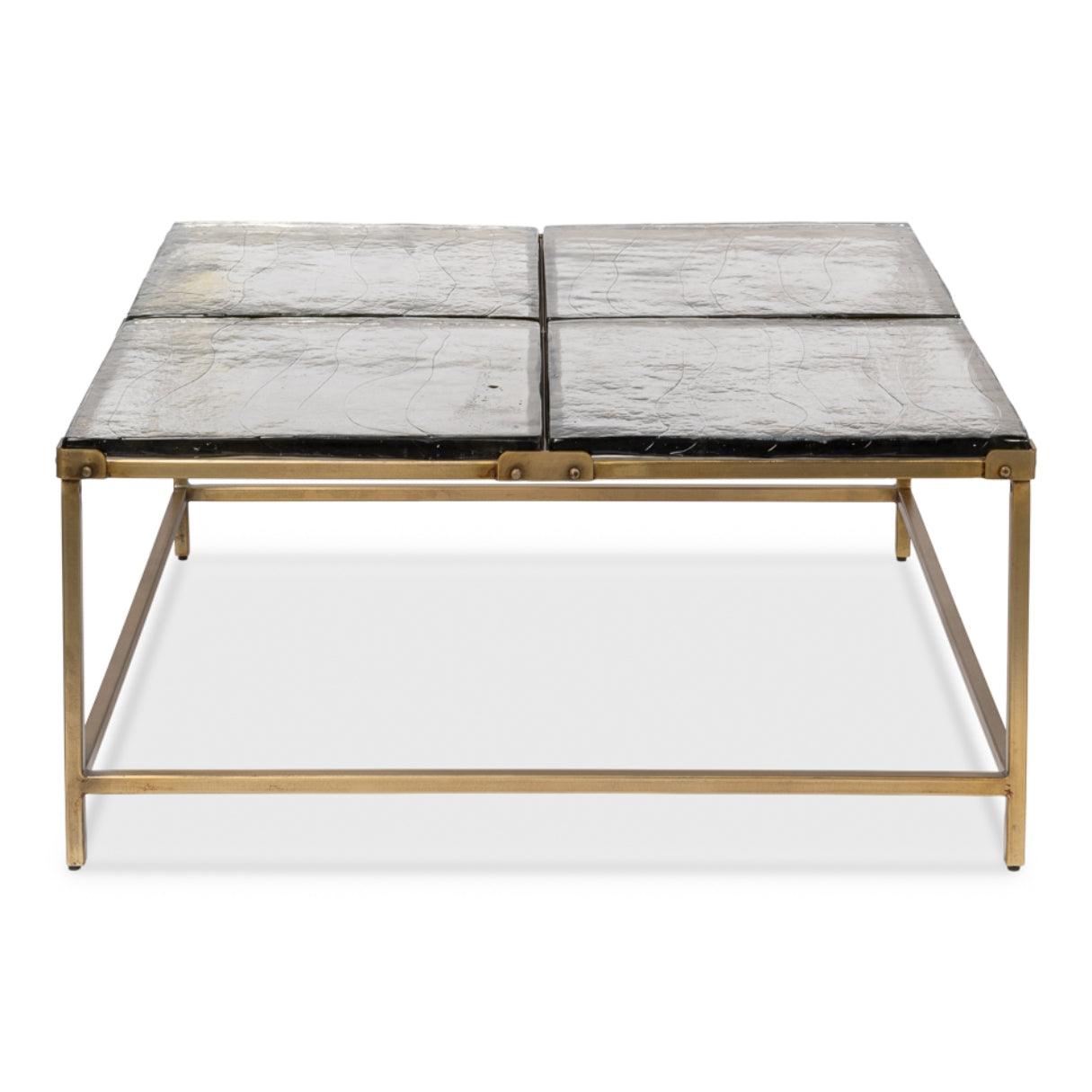 Sectional Glass Top Brass Coffee Table