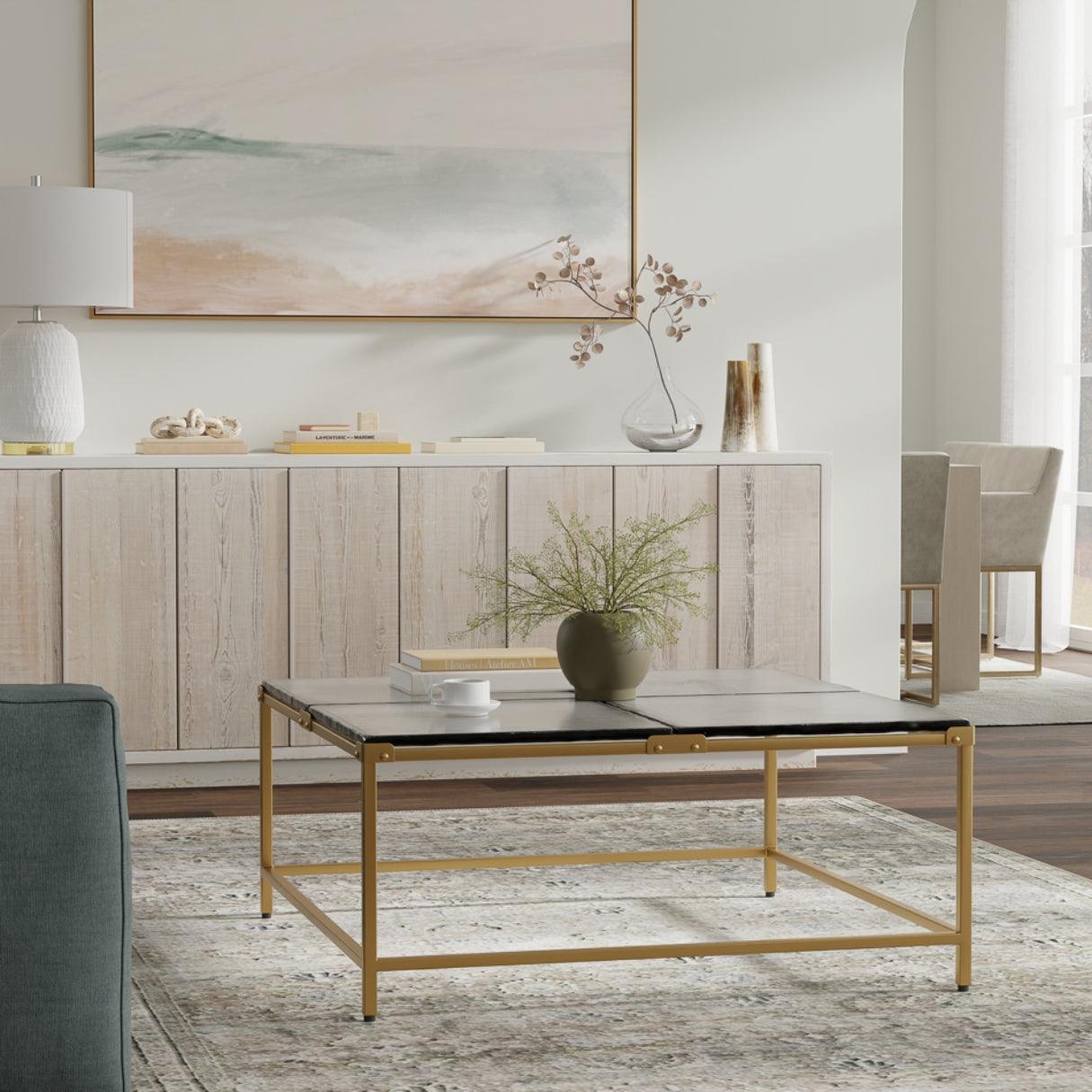 Sectional Glass Top Brass Coffee Table