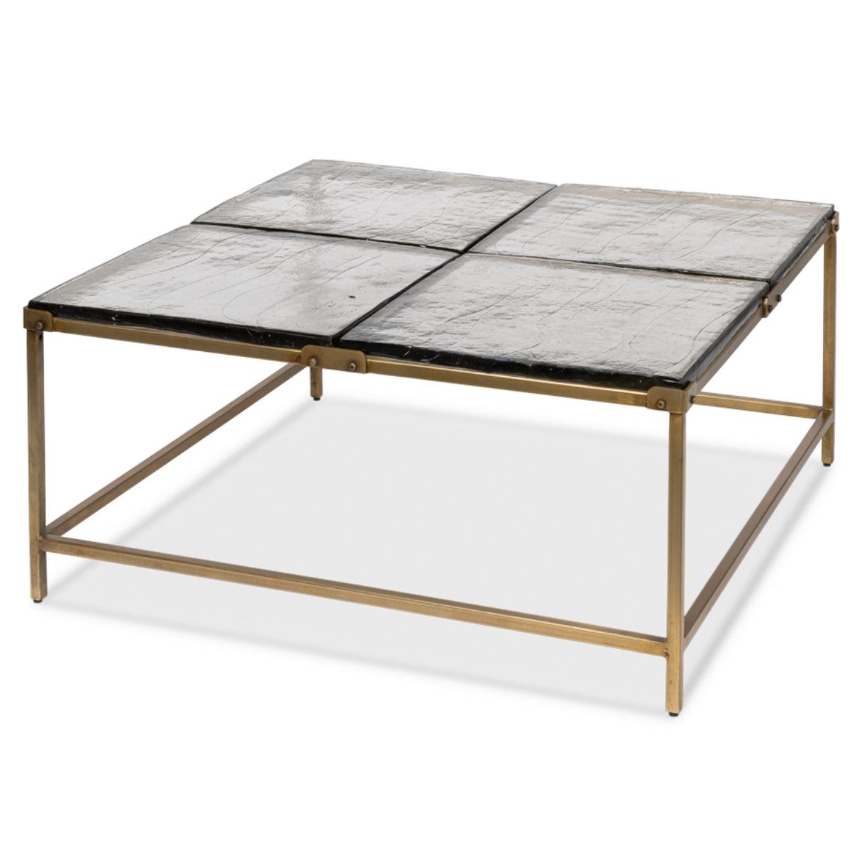 Sectional Glass Top Brass Coffee Table