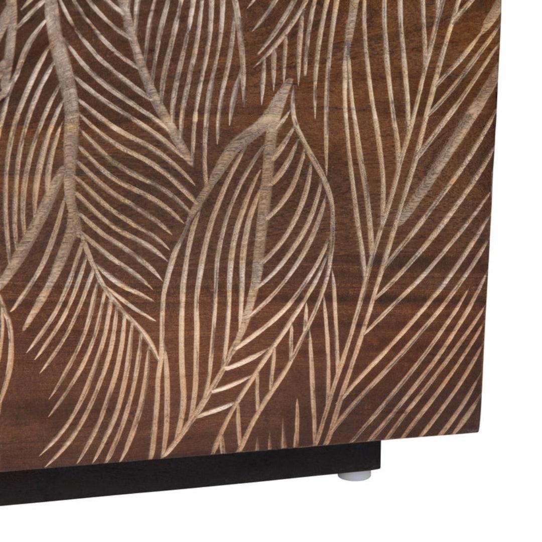 Carved Leaf Design Wooden Sideboard