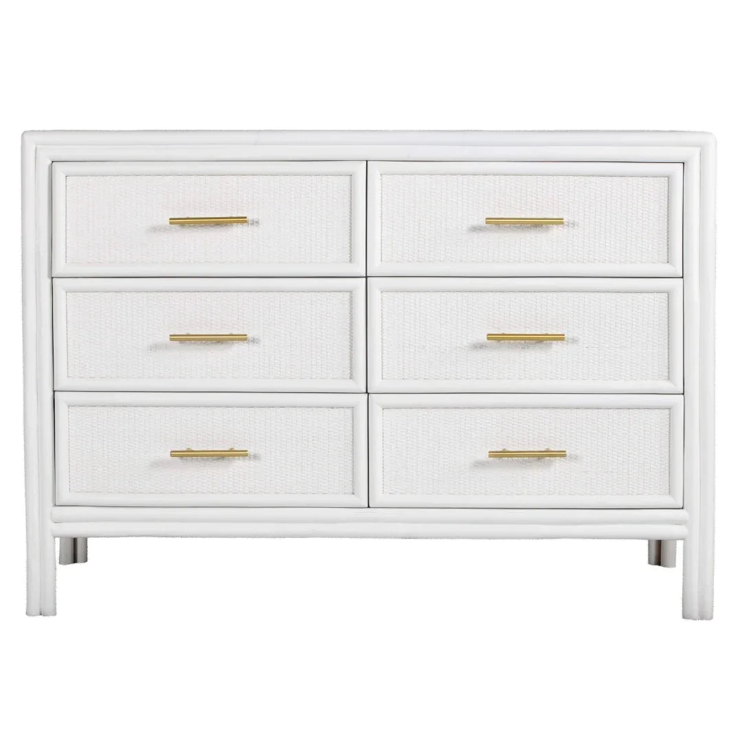 White French country style dresser with six drawers and gold handles