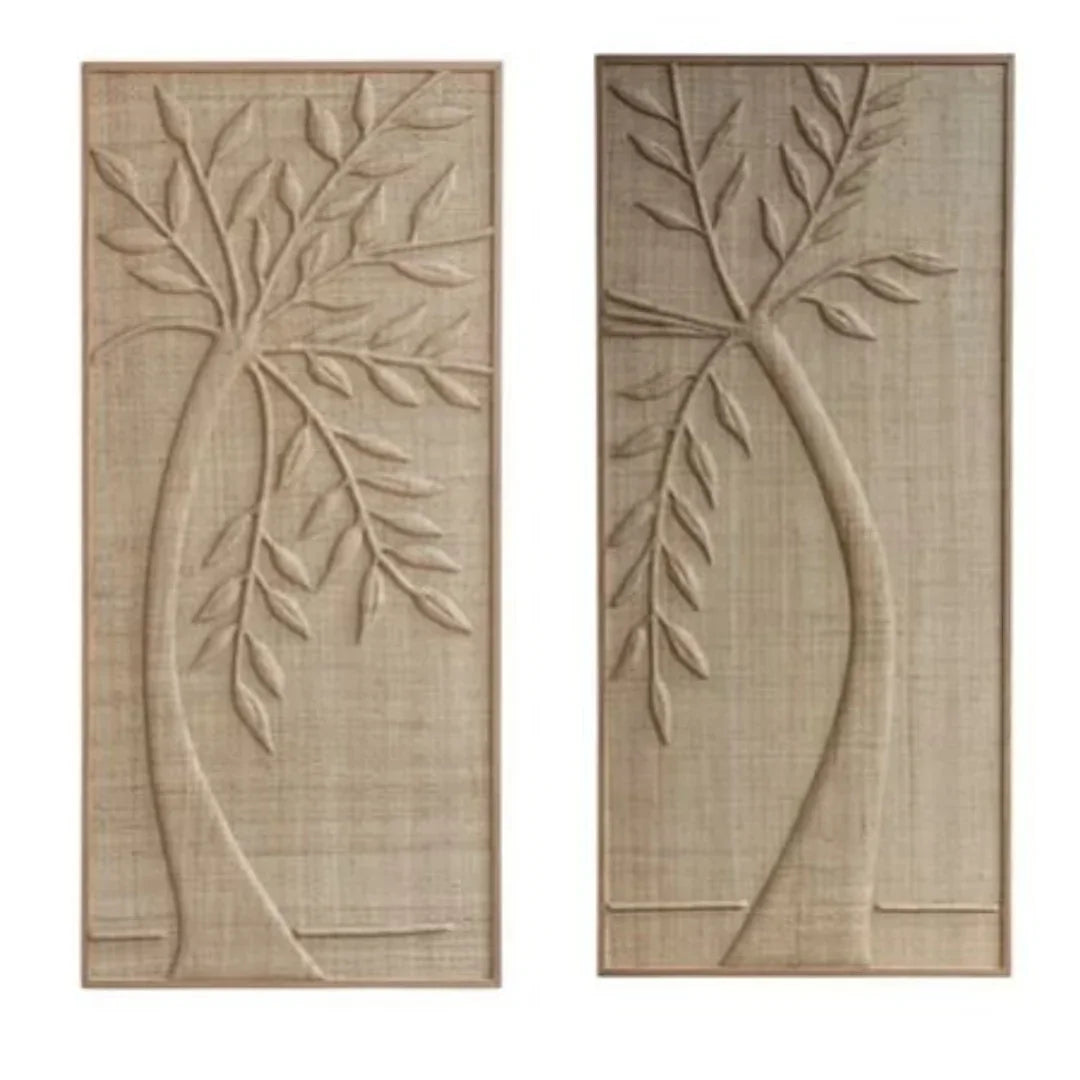 Handwoven Grass Fiber Leafy Palms Wall Art