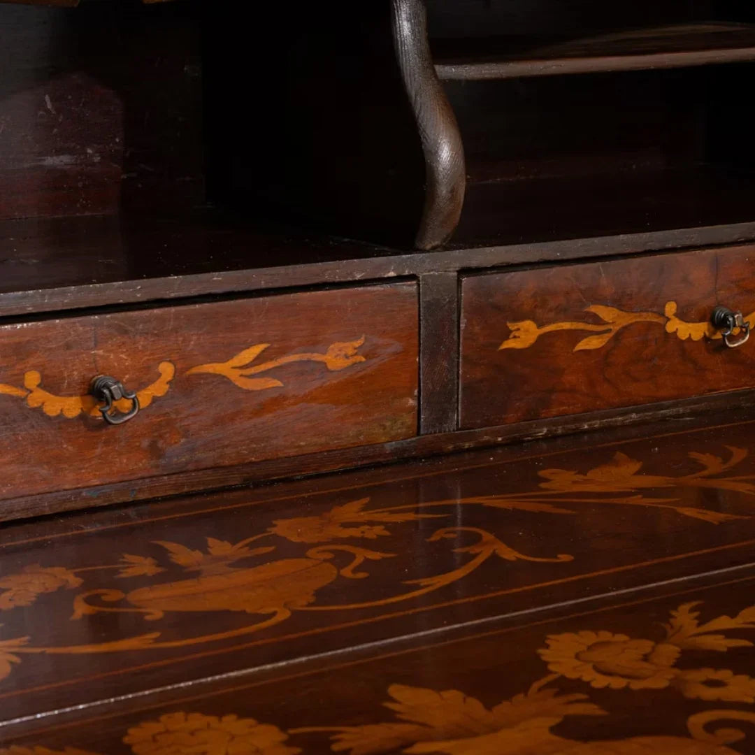 Heirloom Marquetry Drop-Front Secretary Desk, Circa 1860