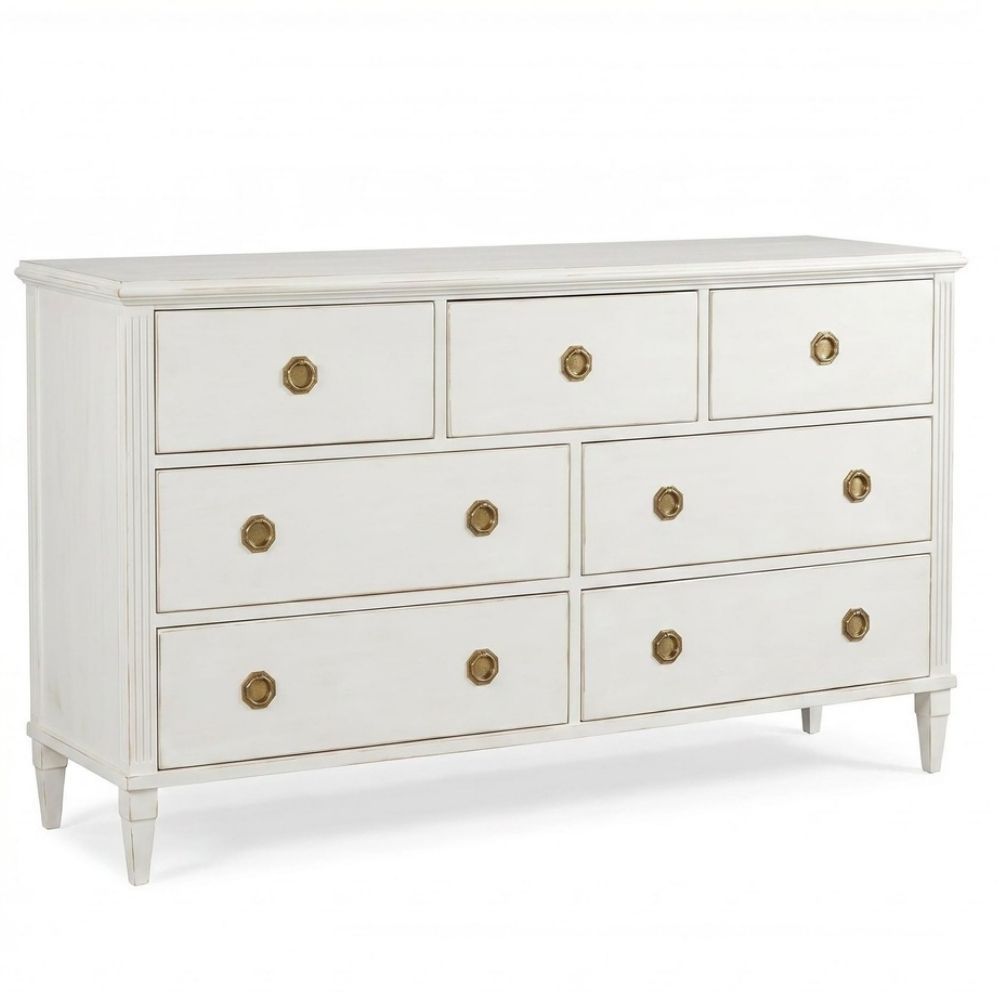 White Heirloom French Seven Drawer Dresser