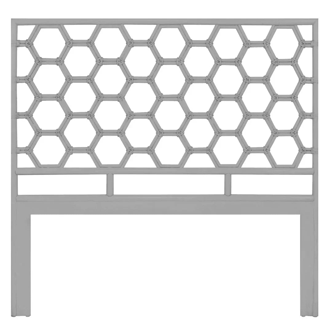 Grey hexagon lattice headboard in a French country style.