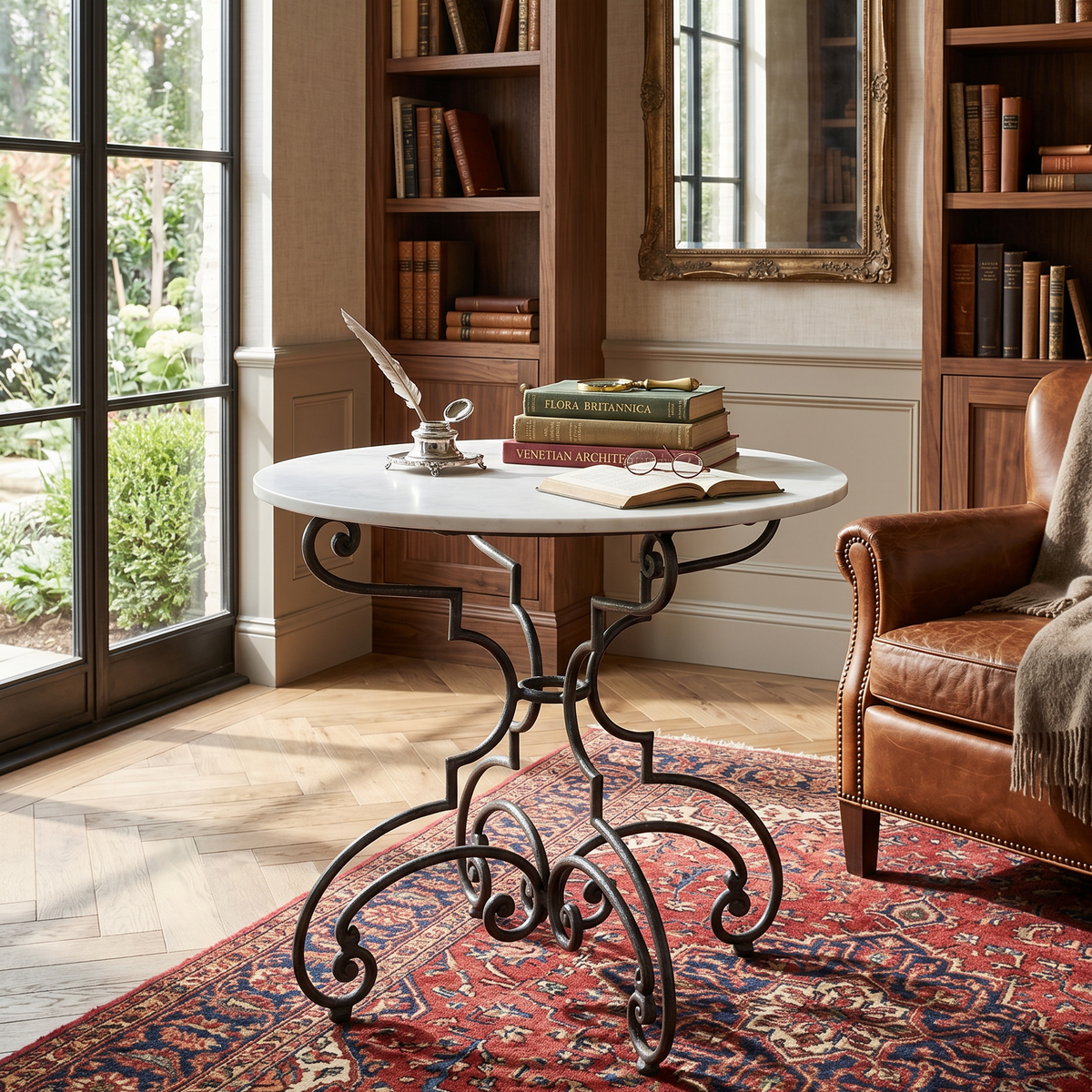 Iron Scroll Base Accent Table