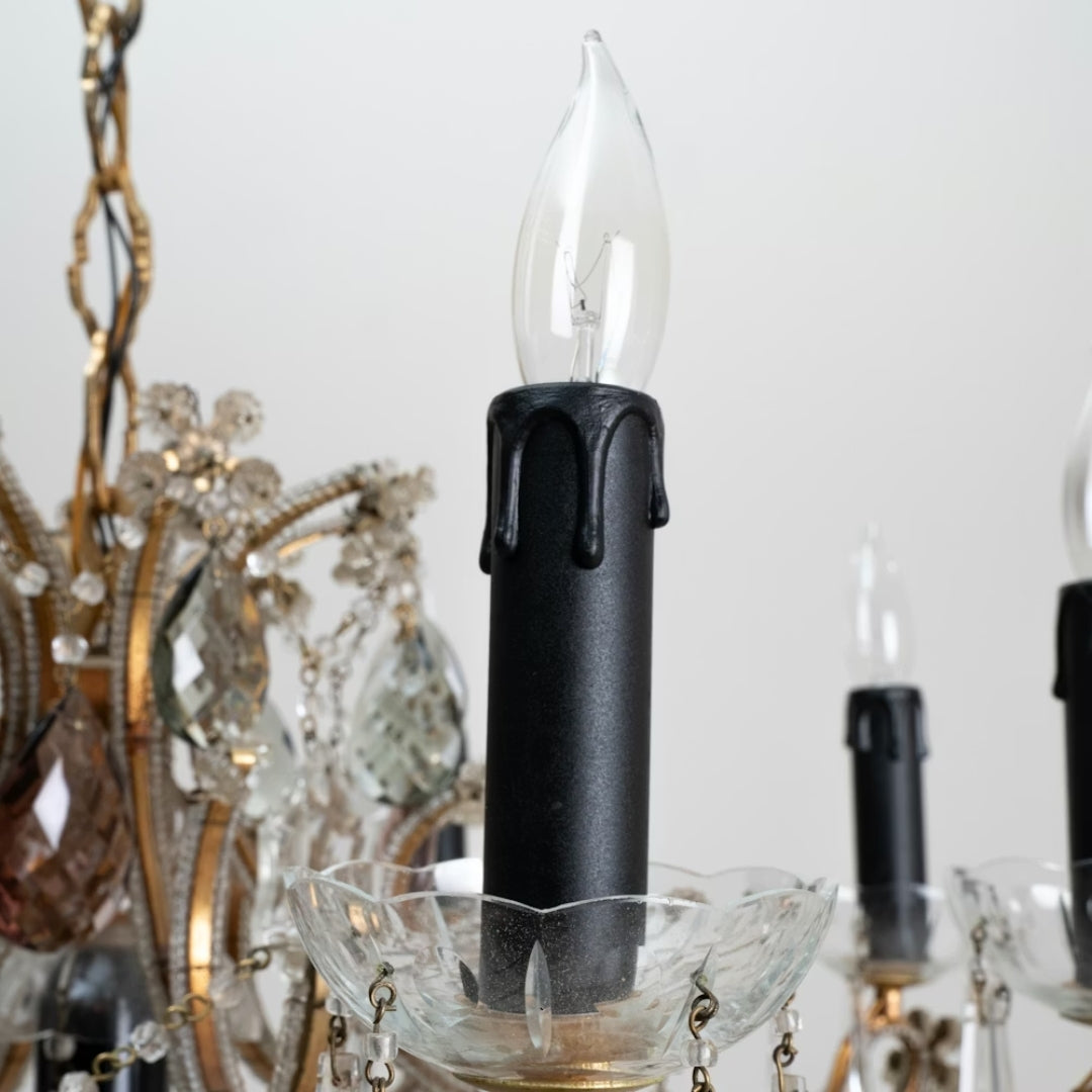 Italian Gilded Glass Drops Chandelier, Circa 1950