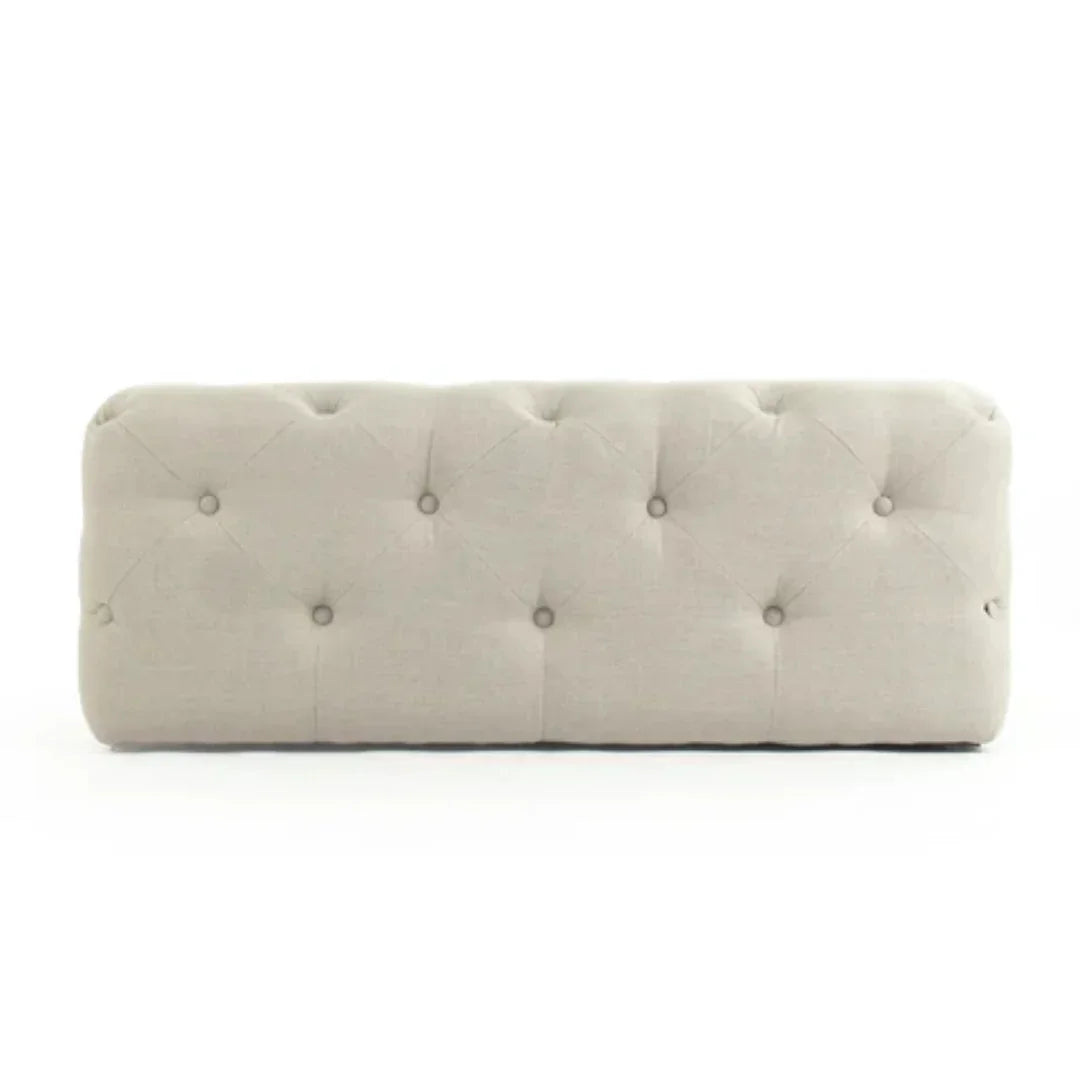 Classic Tufted Linen Square Ottoman