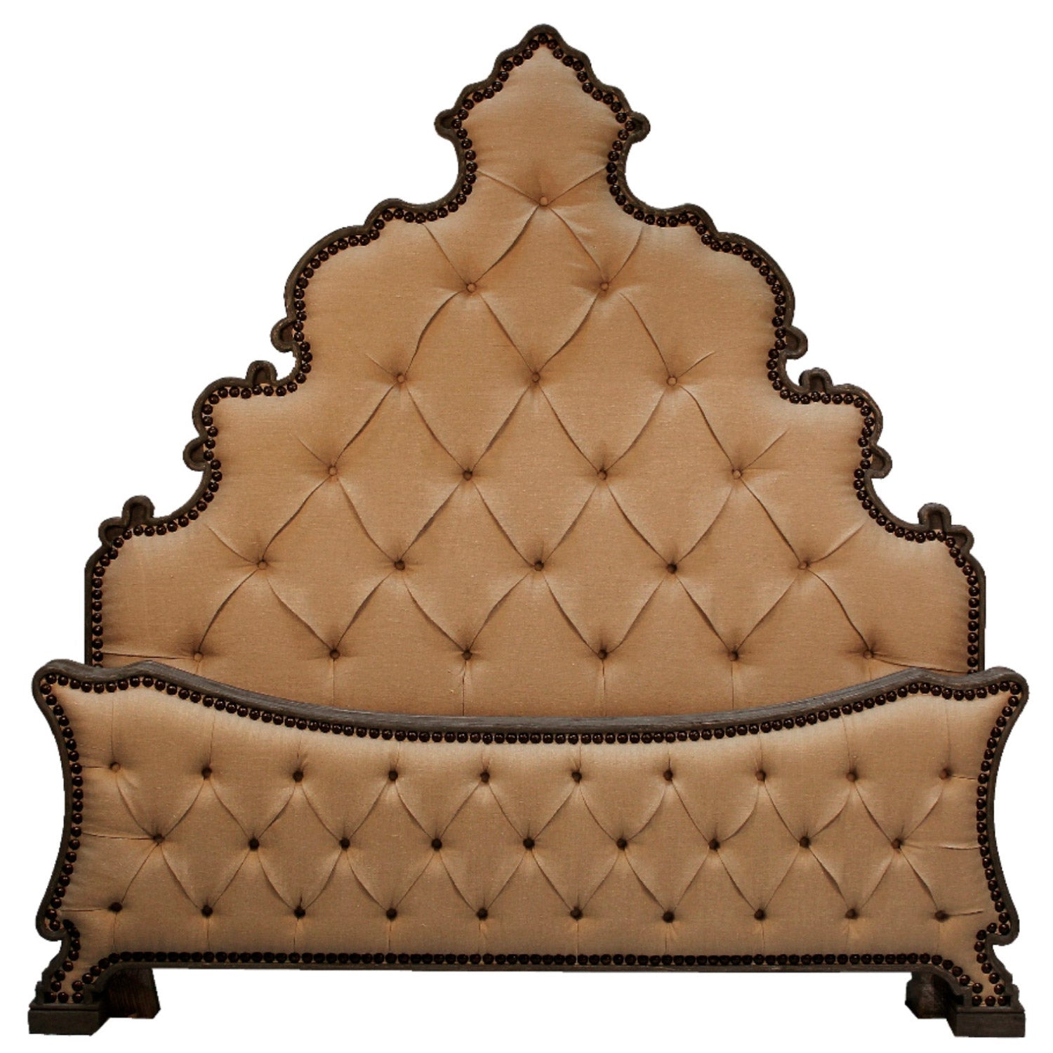 Regal Ornately Carved Jute Tufted Bed