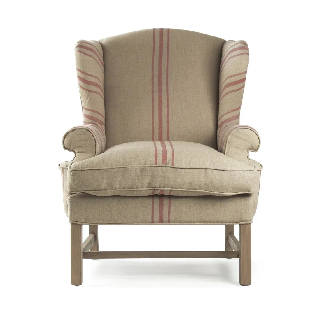 Red Striped French Khaki Accent Chair