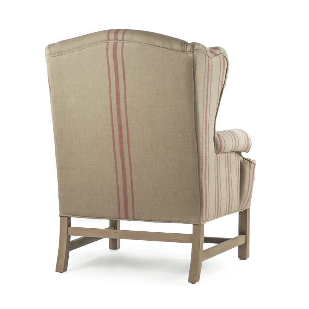 Red Striped French Khaki Accent Chair