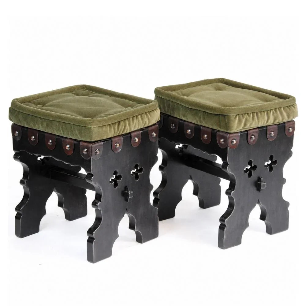 King Ferdinand Leather and Velvet Stools