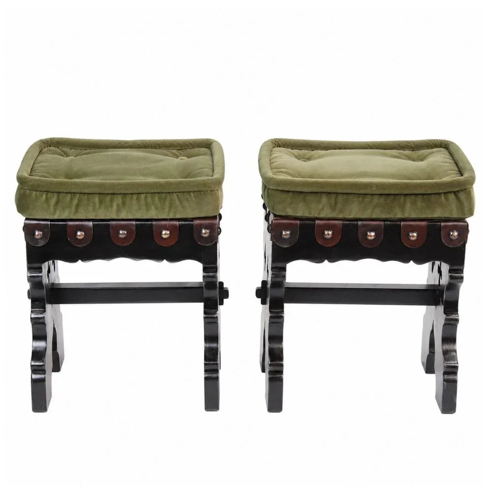 King Ferdinand Leather and Velvet Stools