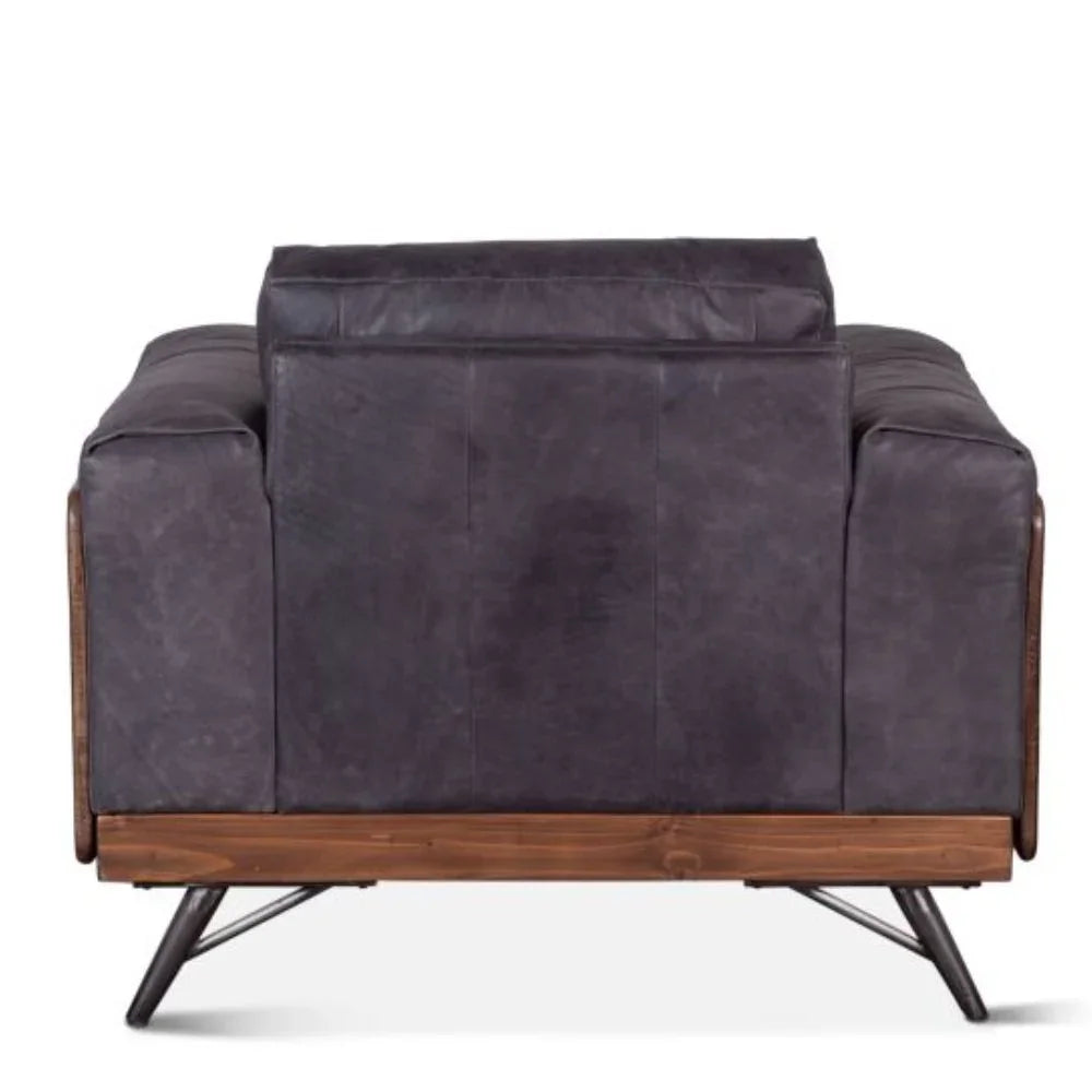 Modern Leather Armchair with Wood Sides