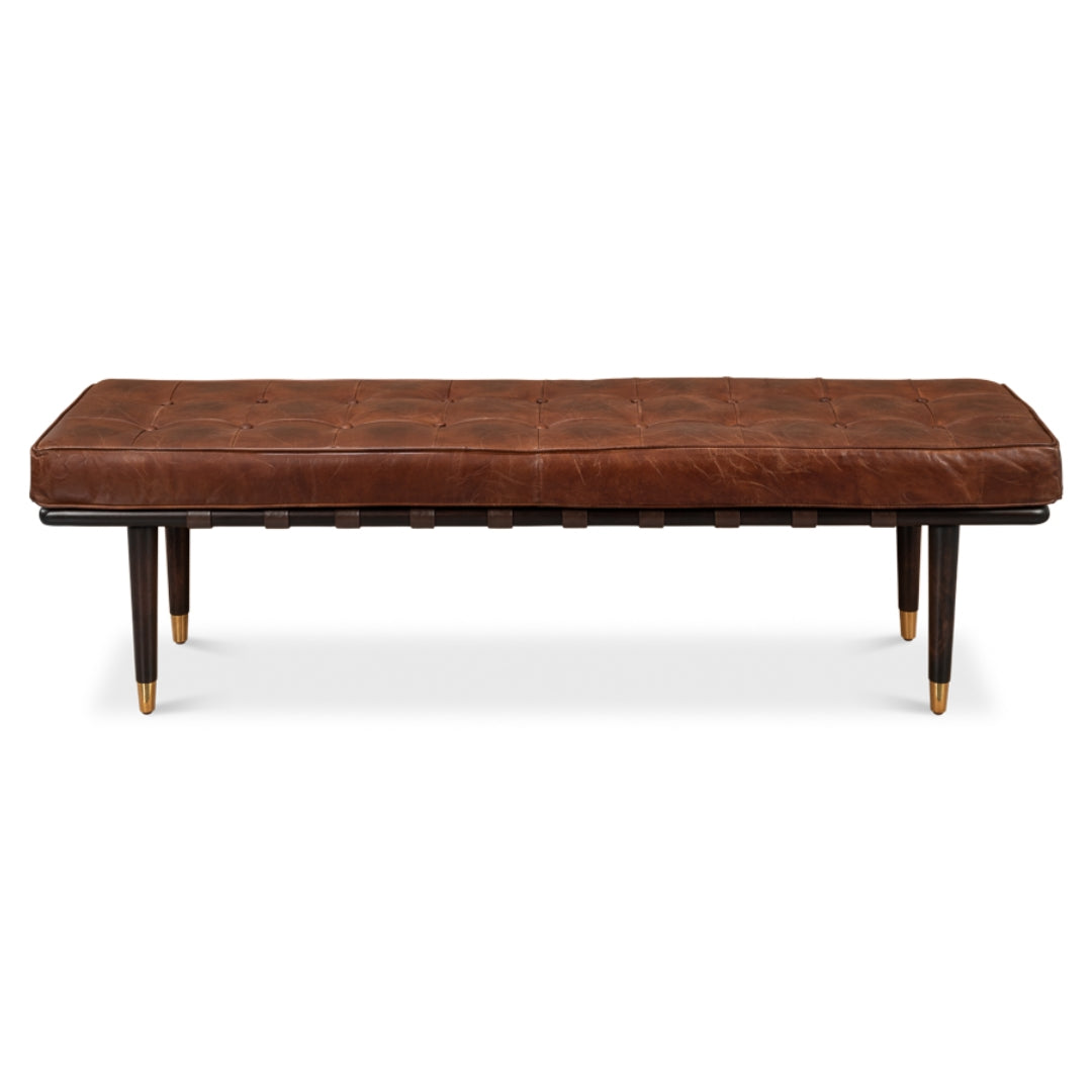 Havana Leather Tufted Bench