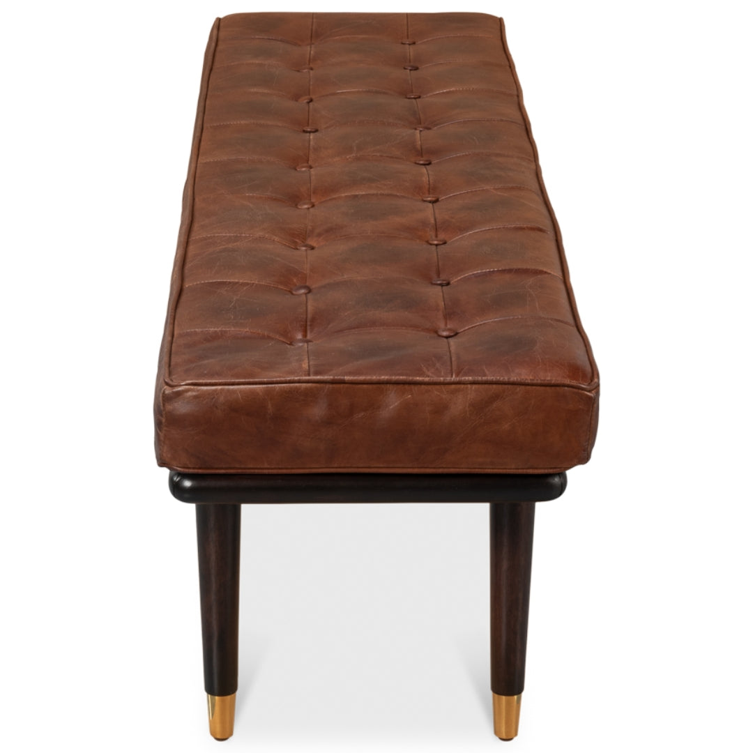 Havana Leather Tufted Bench