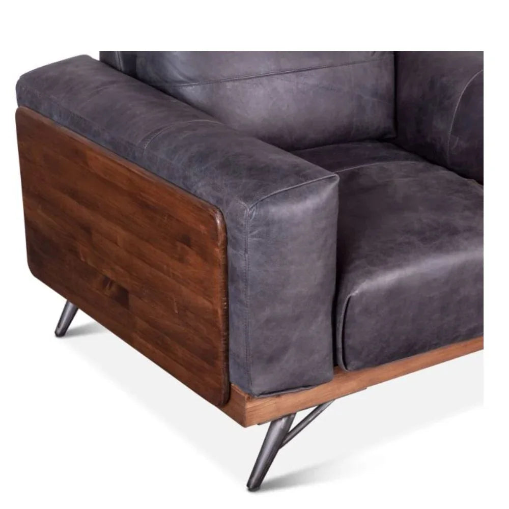Modern Leather Armchair with Wood Sides