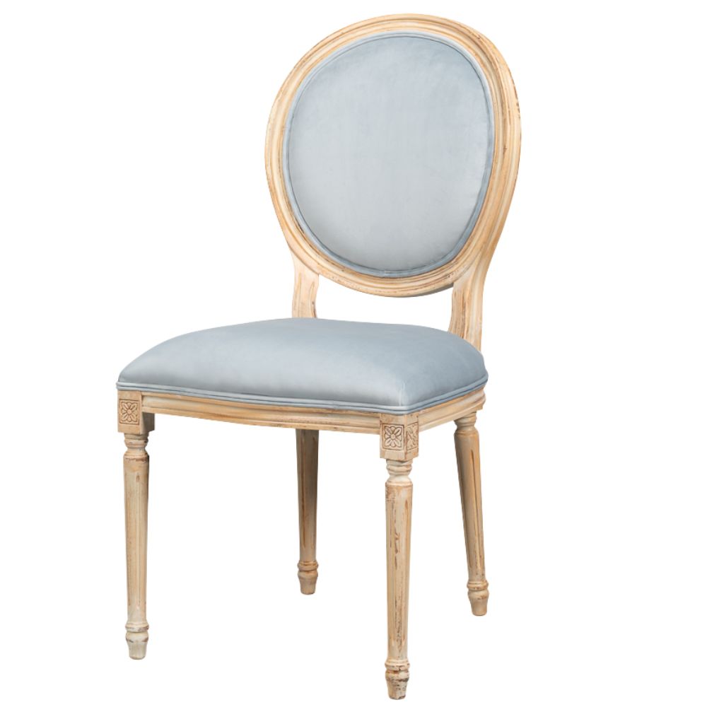 Light Blue Velvet Medallion Dining Chairs - Pair
