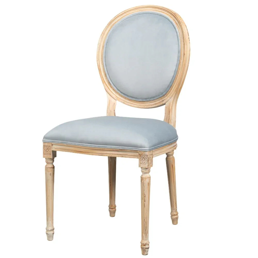 Light Blue Velvet Medallion Dining Chairs - Pair