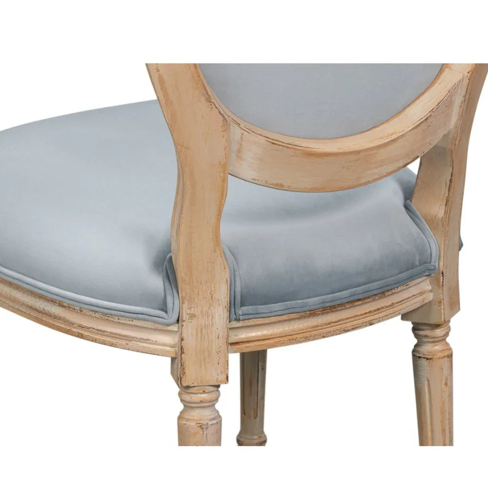 Light Blue Velvet Medallion Dining Chairs - Pair