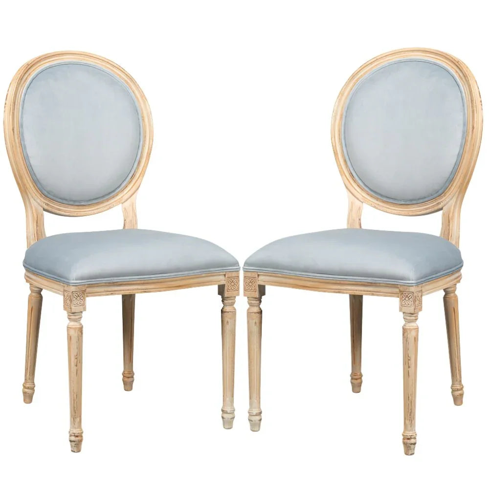 Light Blue Velvet Medallion Dining Chairs - Pair