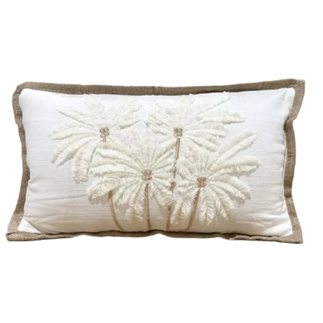 Linen Palm Embroidered Pillow