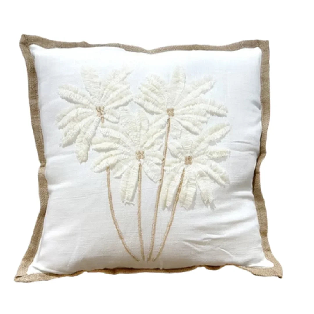 Linen Palm Embroidered Pillow