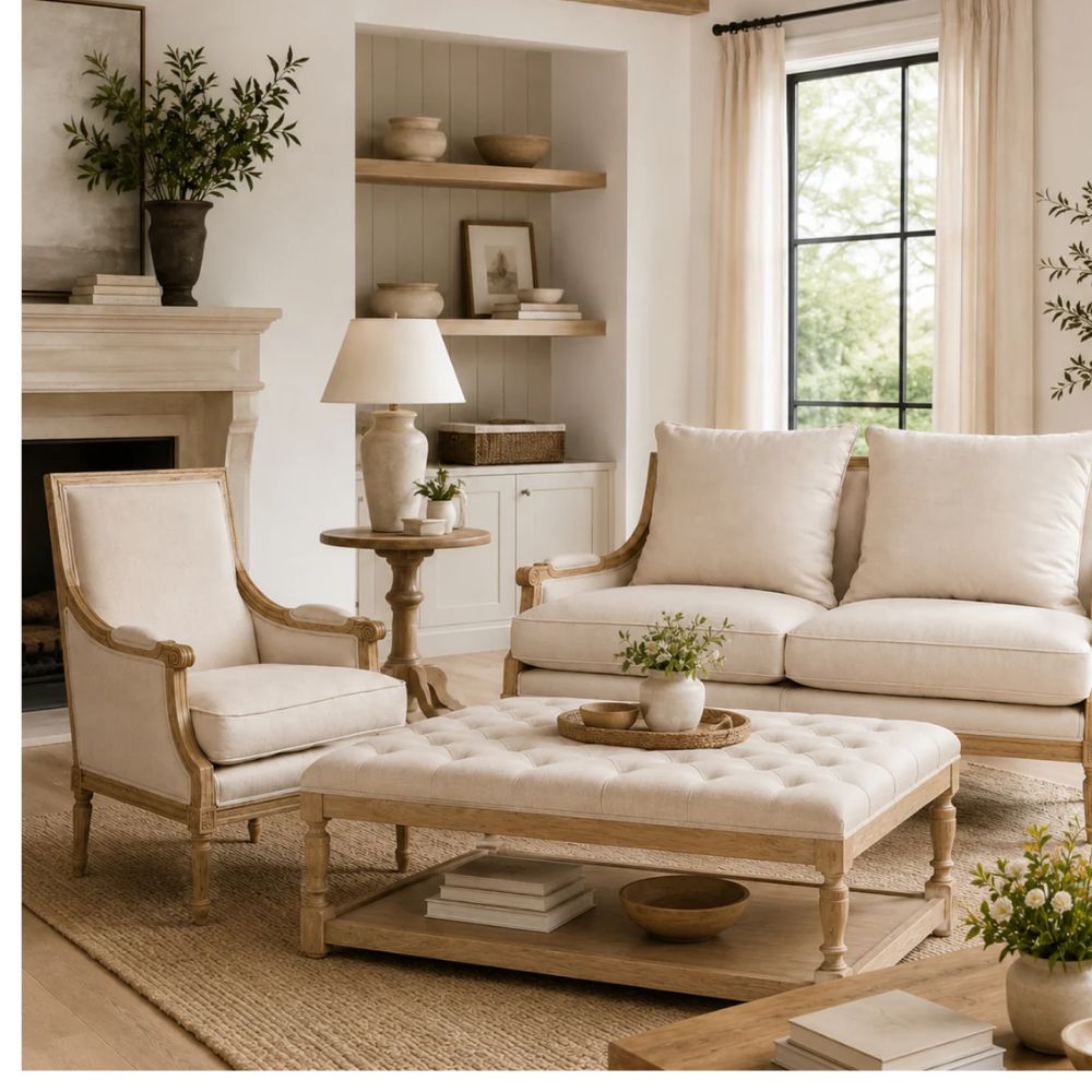 Plush Linen Louis Settee