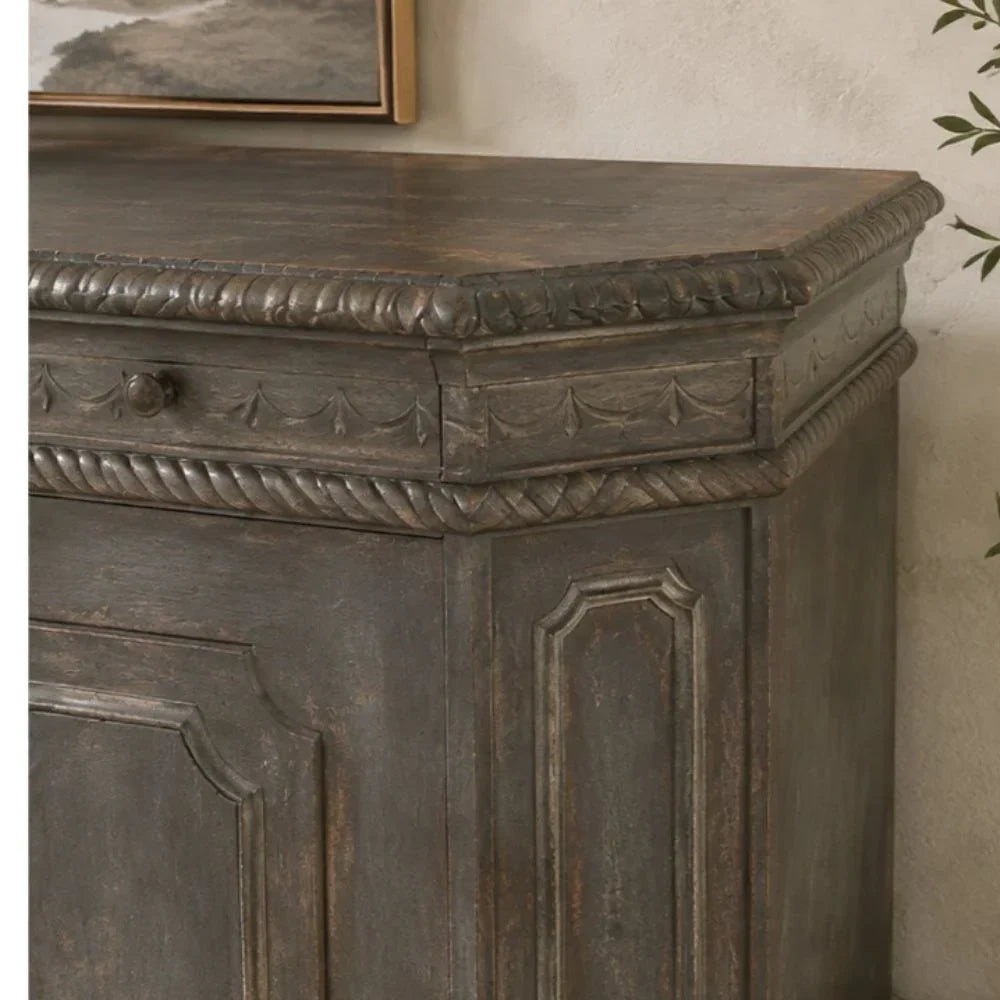 London Smoke Carved Wood Sideboard