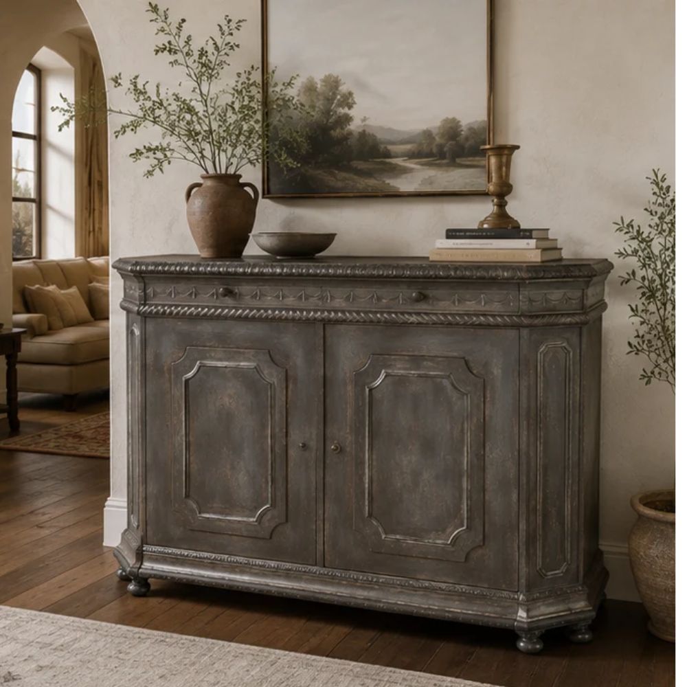 London Smoke Carved Wood Sideboard