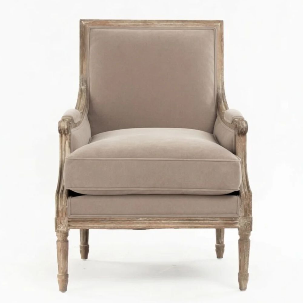 Louis Beige Velvet Square Back Club Chair