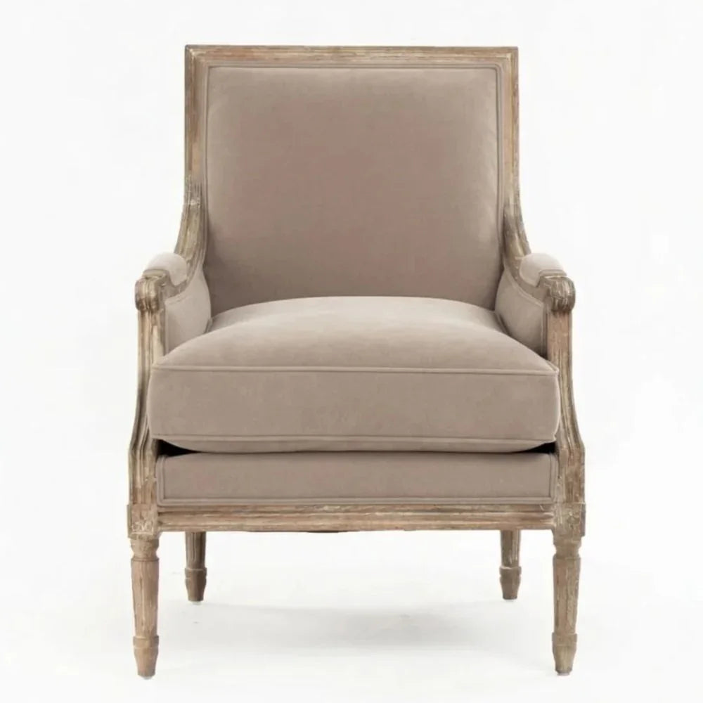 Louis Beige Velvet Square Back Club Chair