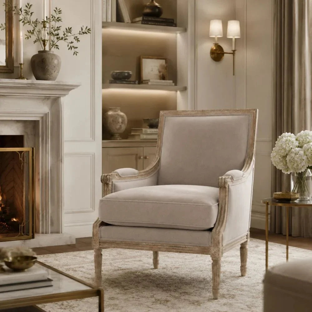 Louis Beige Velvet Square Back Club Chair