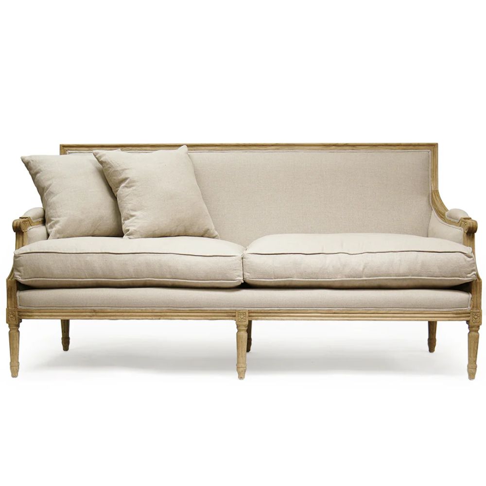 Plush Natural Linen Louis Sofa