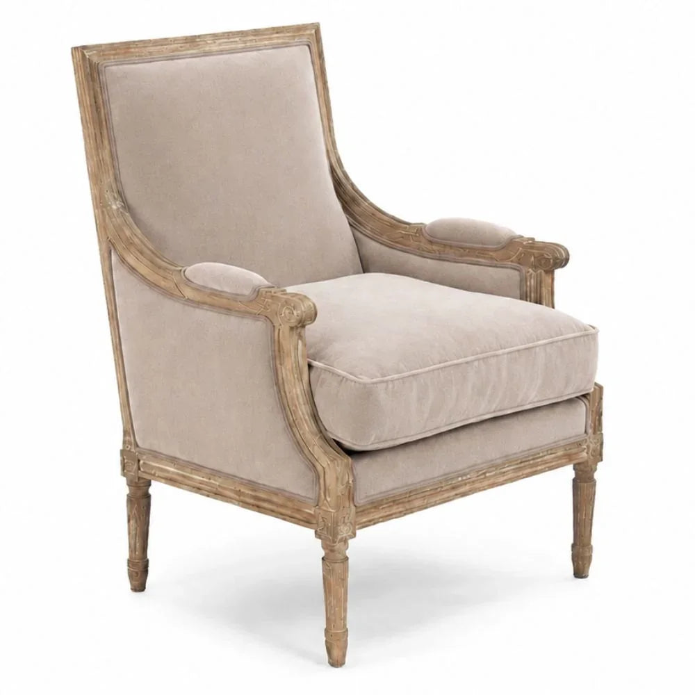 Louis Beige Velvet Square Back Club Chair