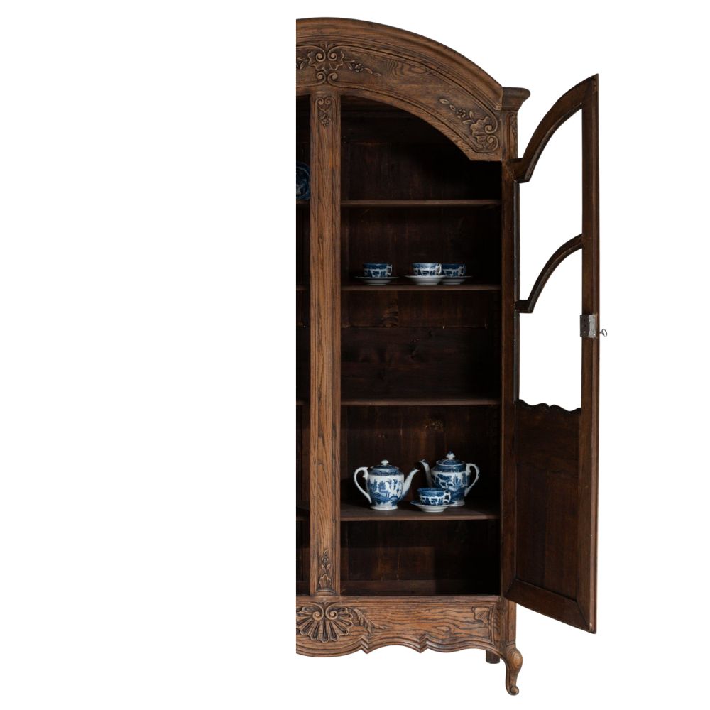 Louis XV Arched Oak Vitrine Cabinet, Circa 1820