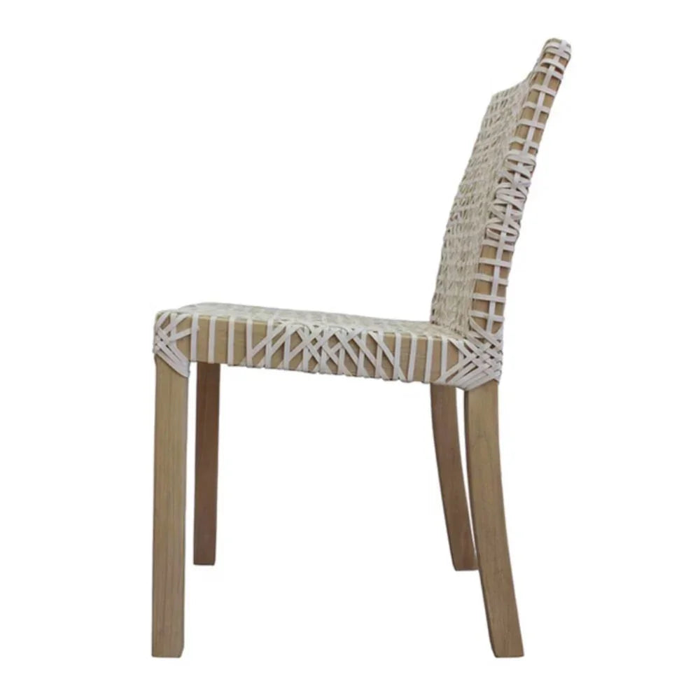 Natural boho woven dining chair with light wood legs, coastal farmhouse style seating