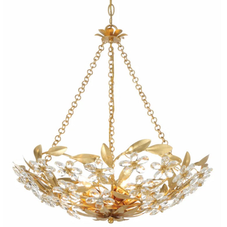 Floral Crystal and Gold Leaves Chandelier