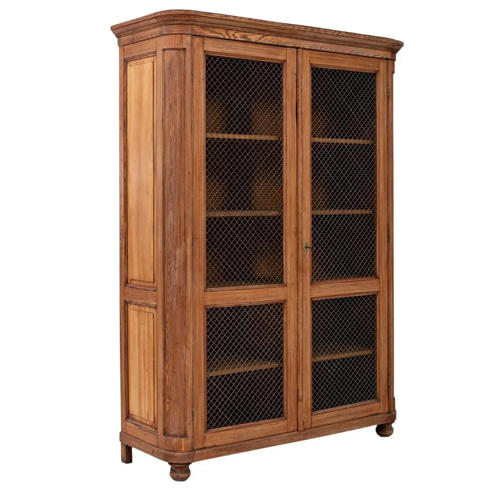Antique French Wooden Cabinet with Metal Mesh, Circa 1860