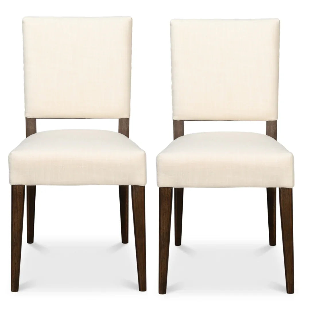 Mid-Century Oak Linen Dining Chair - Set of 2