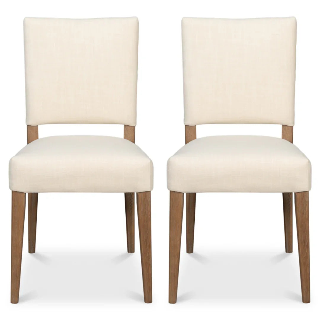 Mid-Century Oak Linen Dining Chair - Set of 2