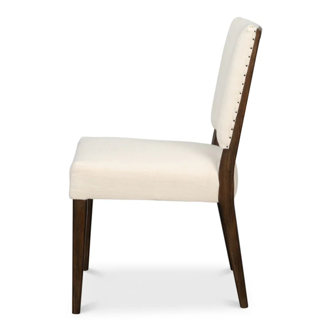 Mid-Century Oak Linen Dining Chair - Set of 2