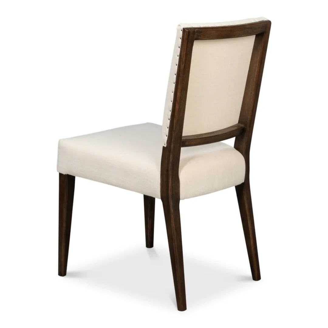 Mid-Century Oak Linen Dining Chair - Set of 2