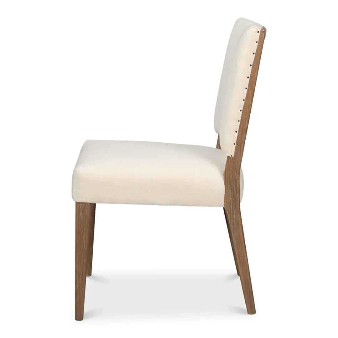 Mid-Century Oak Linen Dining Chair - Set of 2