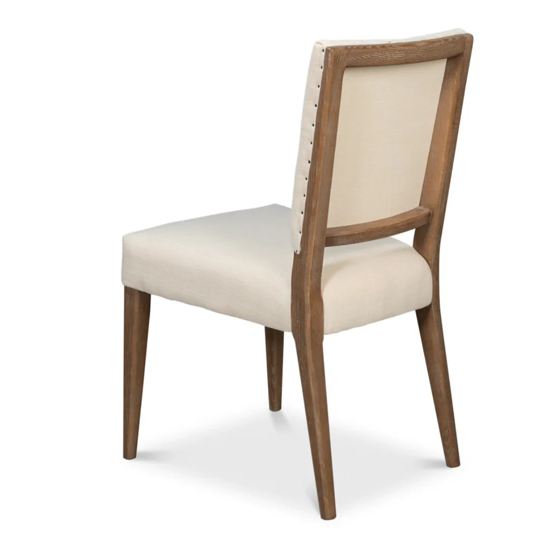Mid-Century Oak Linen Dining Chair - Set of 2