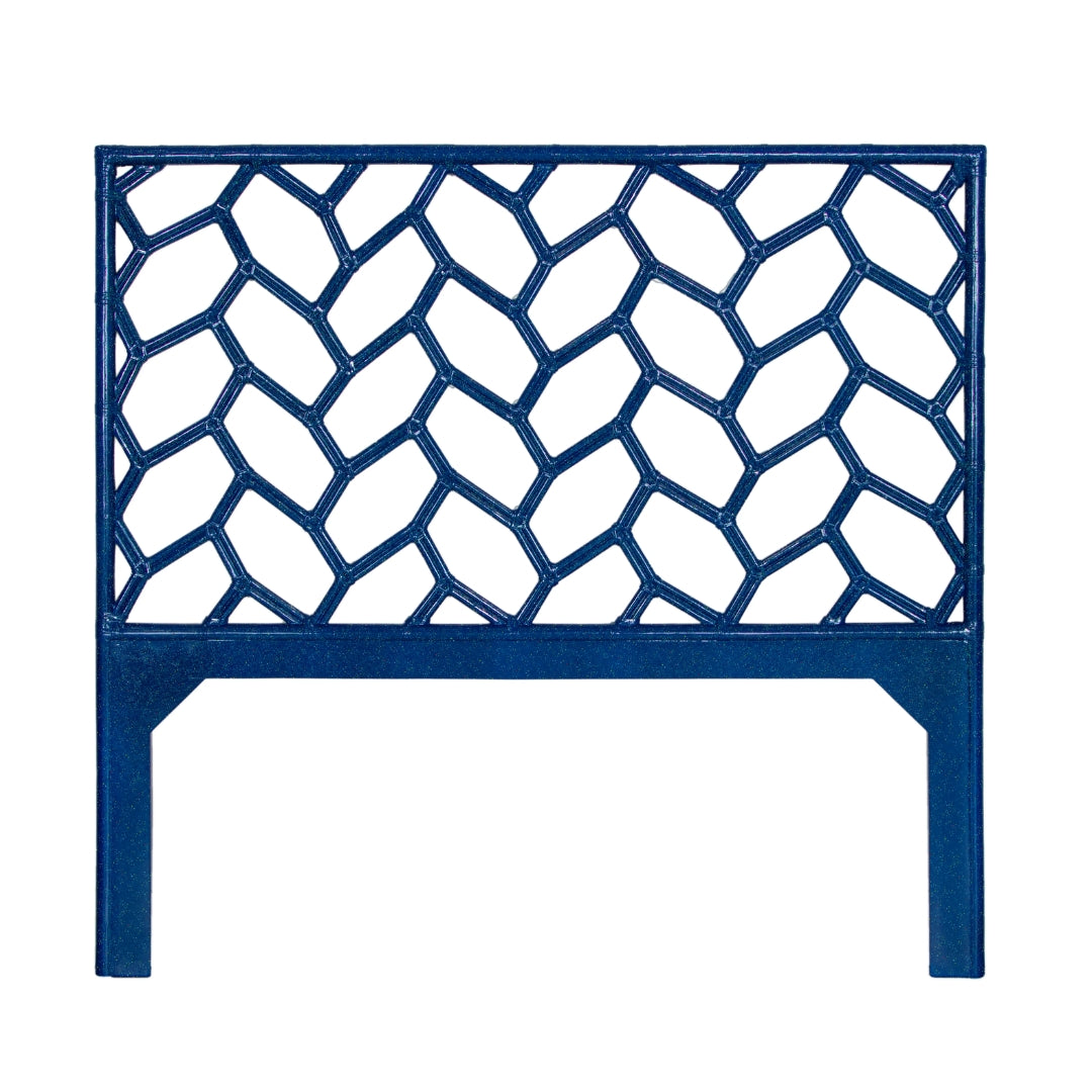 Midnight Blue Diamond Weave Rattan Headboard - Queen
