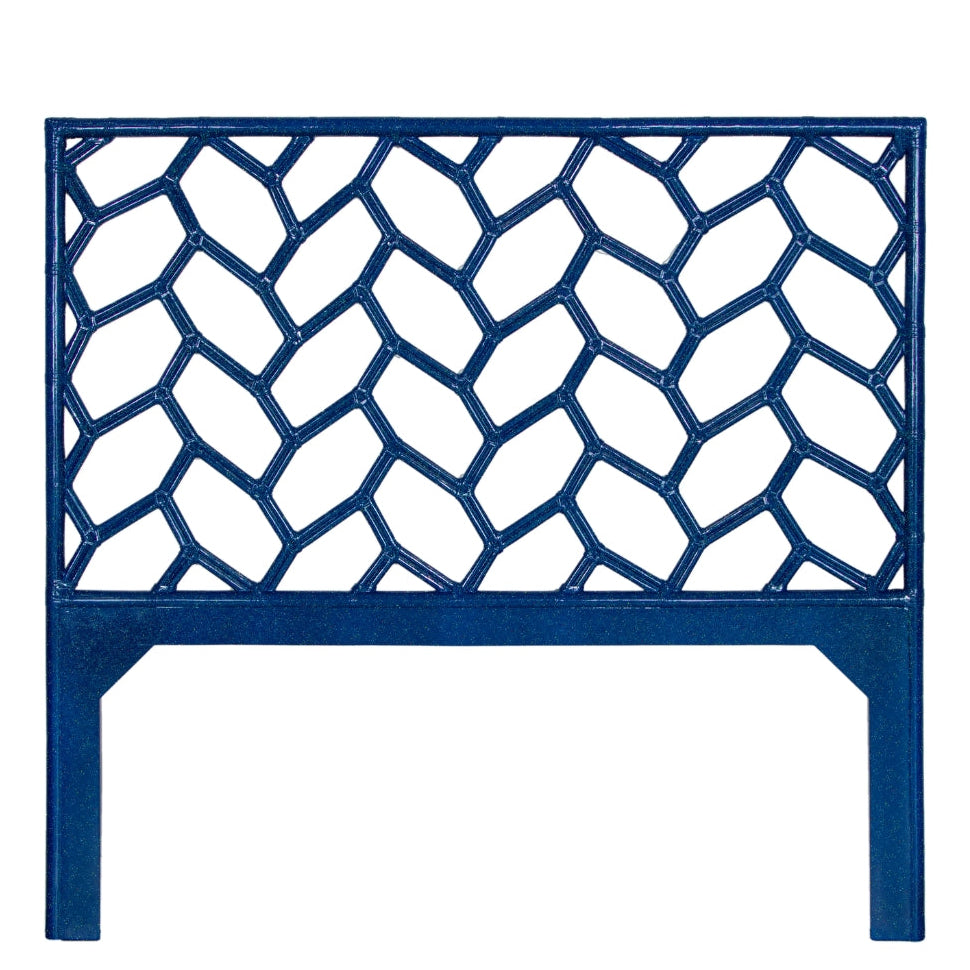 Midnight Blue Diamond Weave Rattan Headboard - Queen