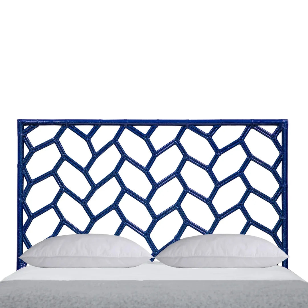 Midnight Blue Diamond Weave Rattan Headboard - Queen