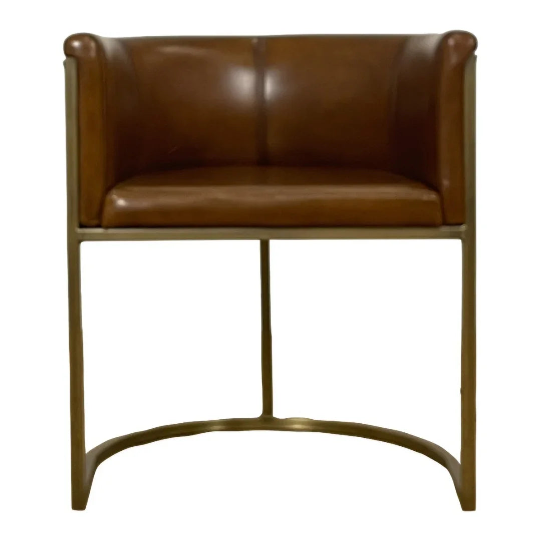 Modern Brown Leather Brass Dining Chair